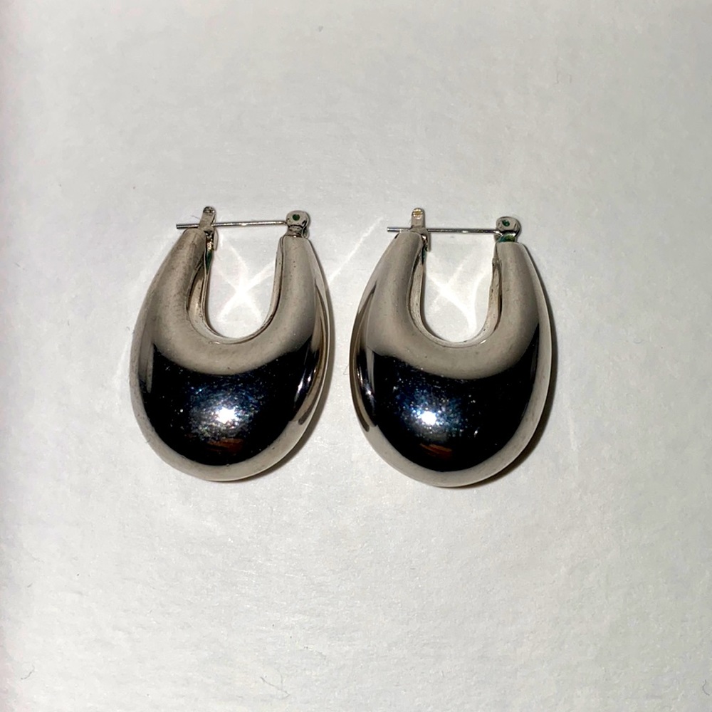 Silver Puff Hoop Earrings
